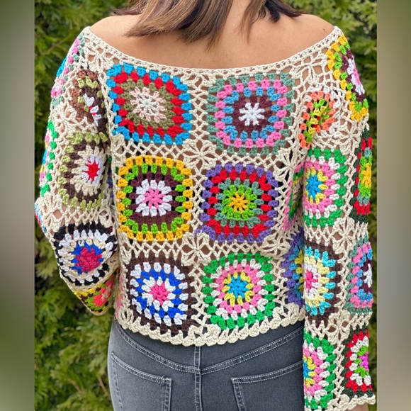 Handmade The Boho Chic Nadiya Crochet Pullover - Granny Square Sweater - Picture 5 of 7